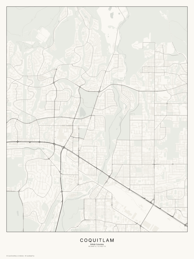 Coquitlam map poster, classic style