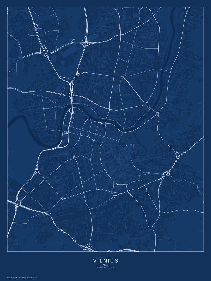Vilnius map poster, blueprint style