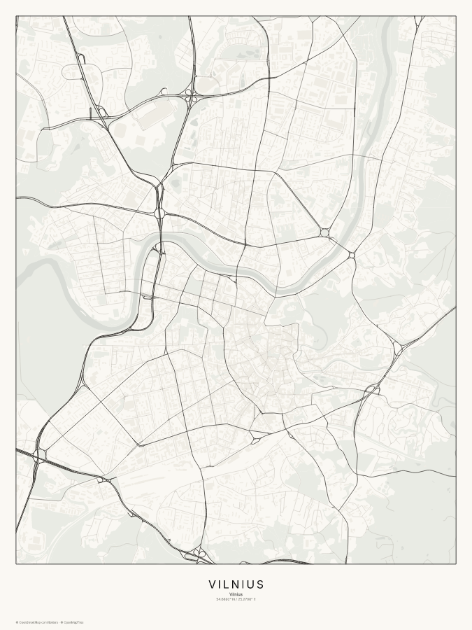 Vilnius map poster, classic style