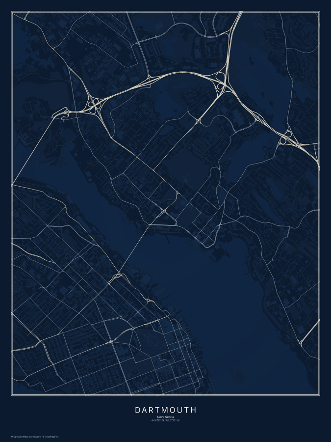 Dartmouth map poster, midnight style