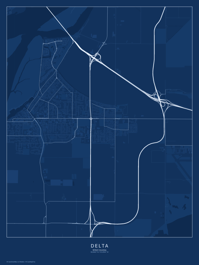 Delta map poster, blueprint style