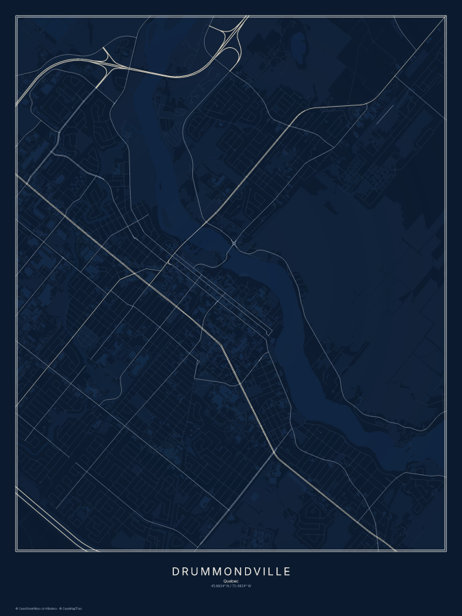 Drummondville map poster, midnight style