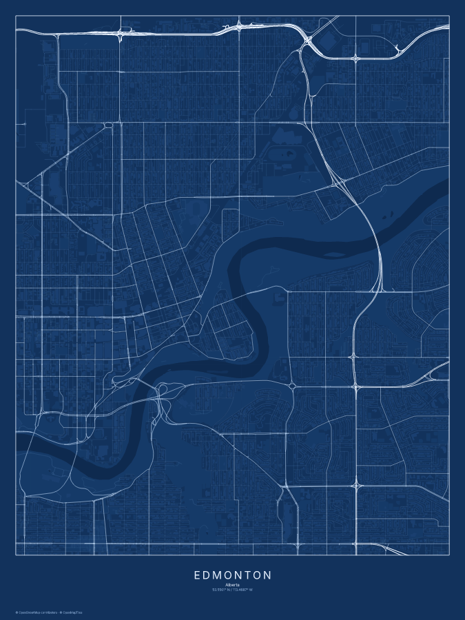 Edmonton map poster, blueprint style