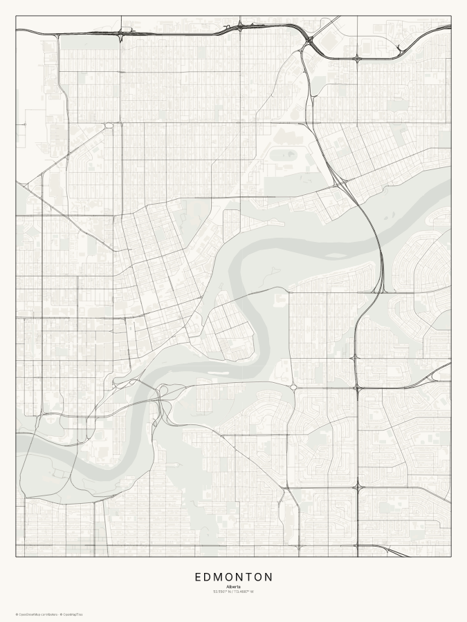 Edmonton map poster, classic style