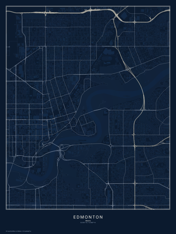 Edmonton map poster, midnight style