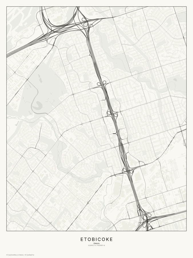 Etobicoke map poster, classic style