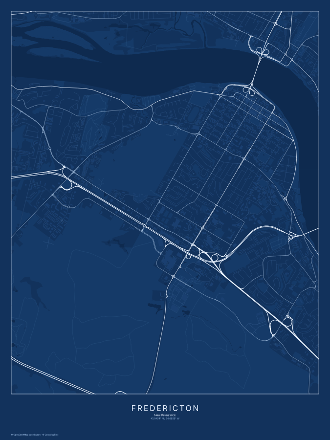 Fredericton map poster, blueprint style