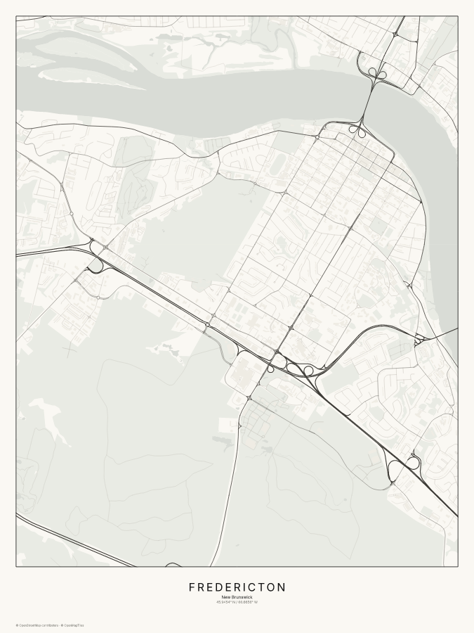 Fredericton map poster, classic style