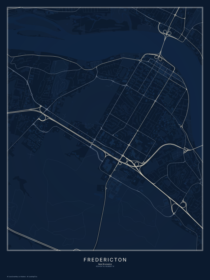 Fredericton map poster, midnight style