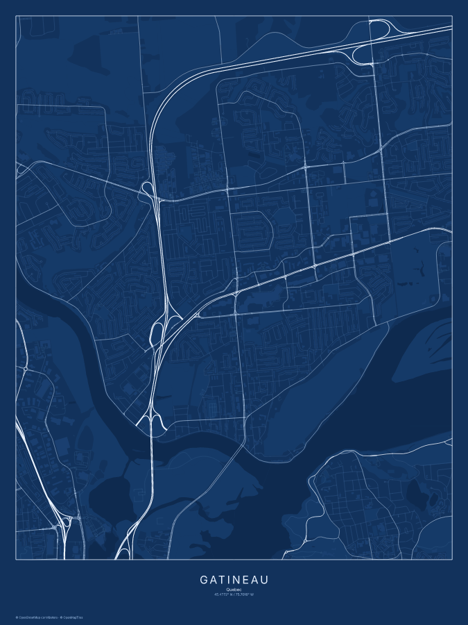 Gatineau map poster, blueprint style