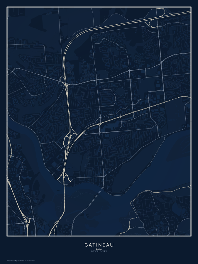 Gatineau map poster, midnight style
