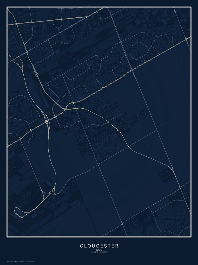 Gloucester map poster, midnight style
