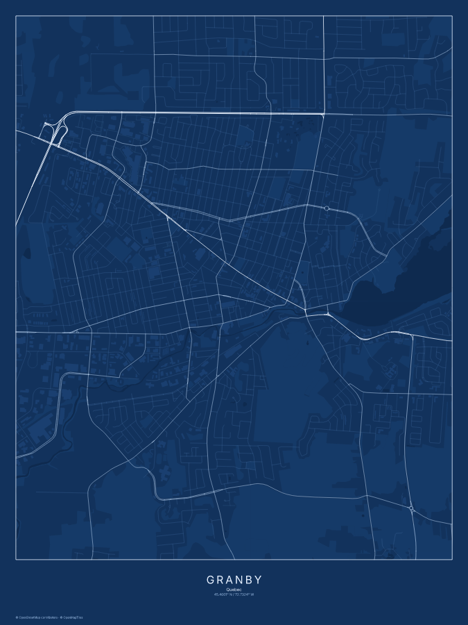 Granby map poster, blueprint style