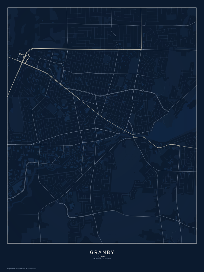 Granby map poster, midnight style