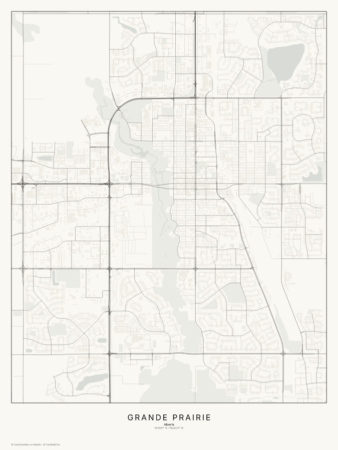 Grande Prairie map poster, classic style