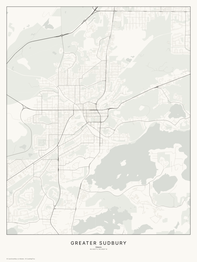 Greater Sudbury map poster, classic style