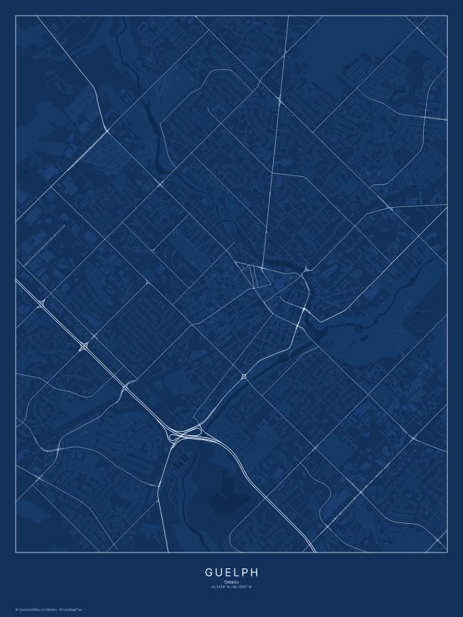 Guelph map poster, blueprint style