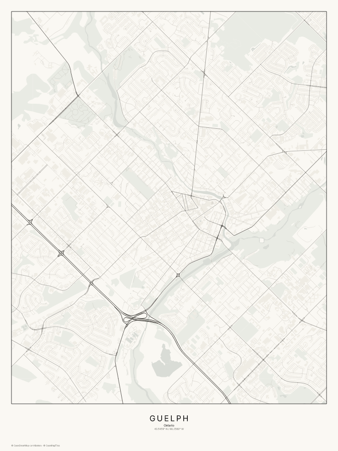 Guelph map poster, classic style