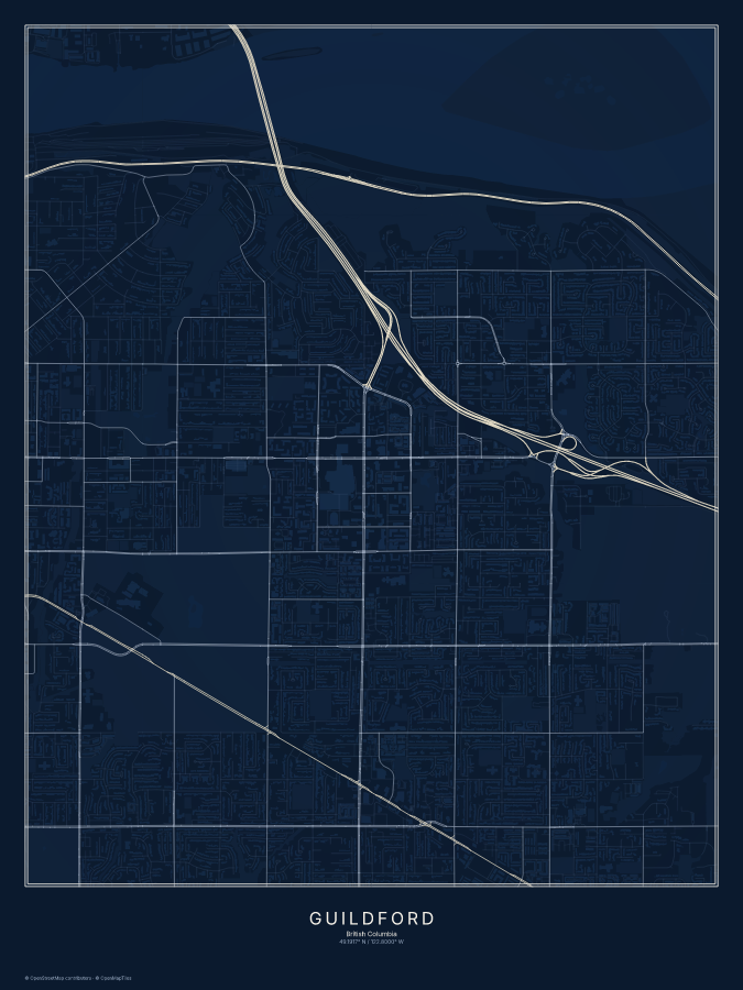 Guildford map poster, midnight style