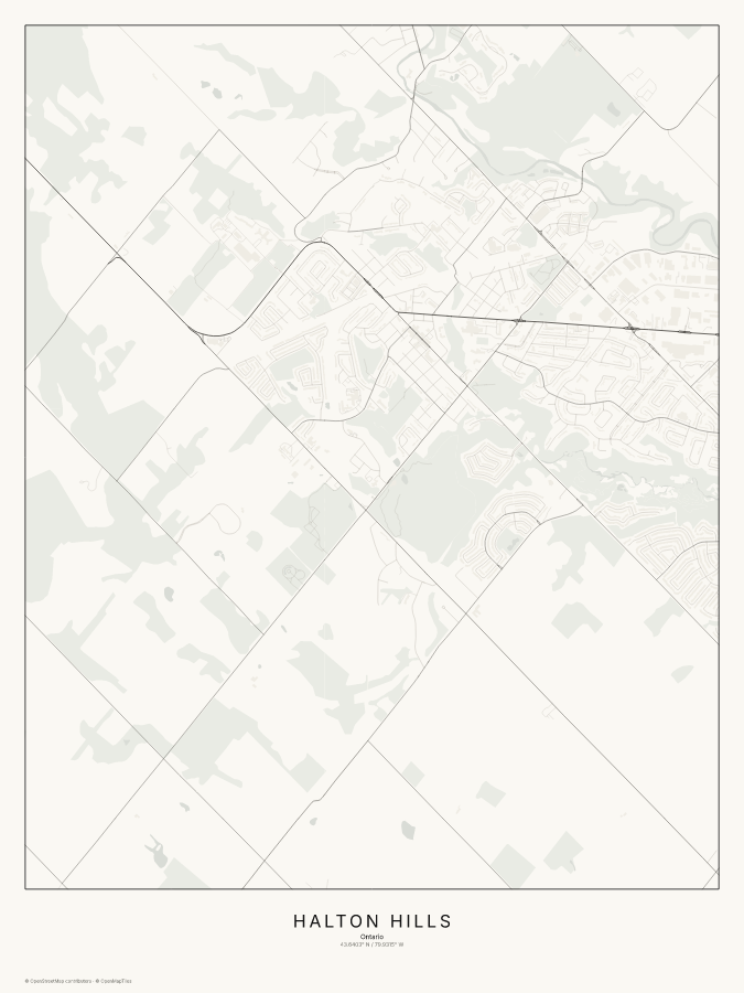 Halton Hills map poster, classic style