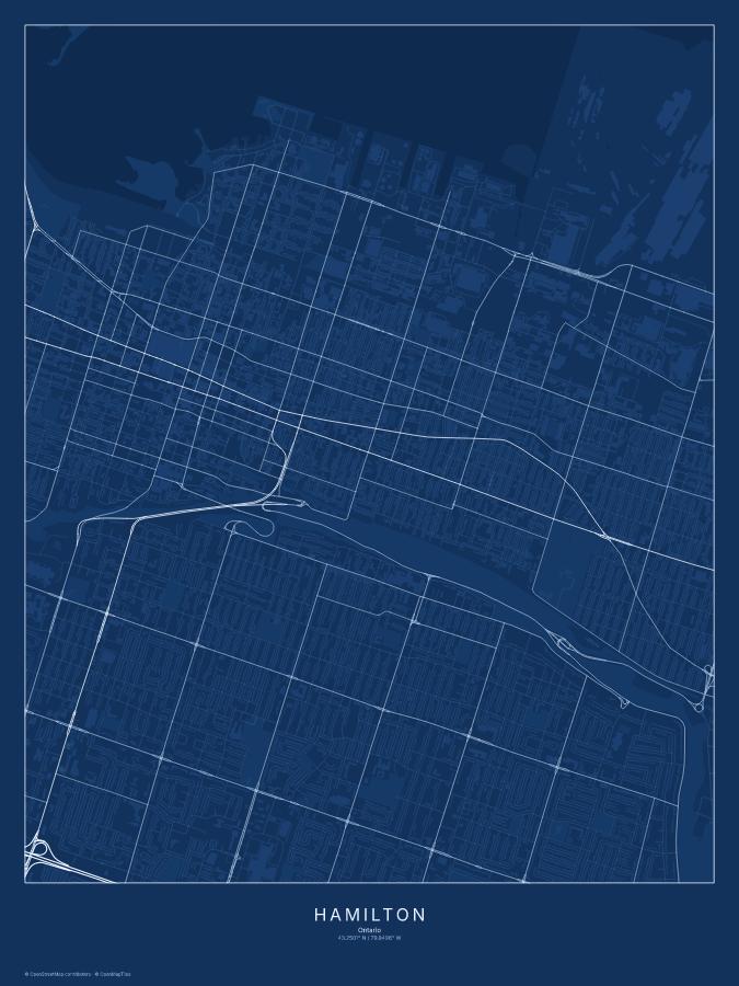 Hamilton map poster, blueprint style