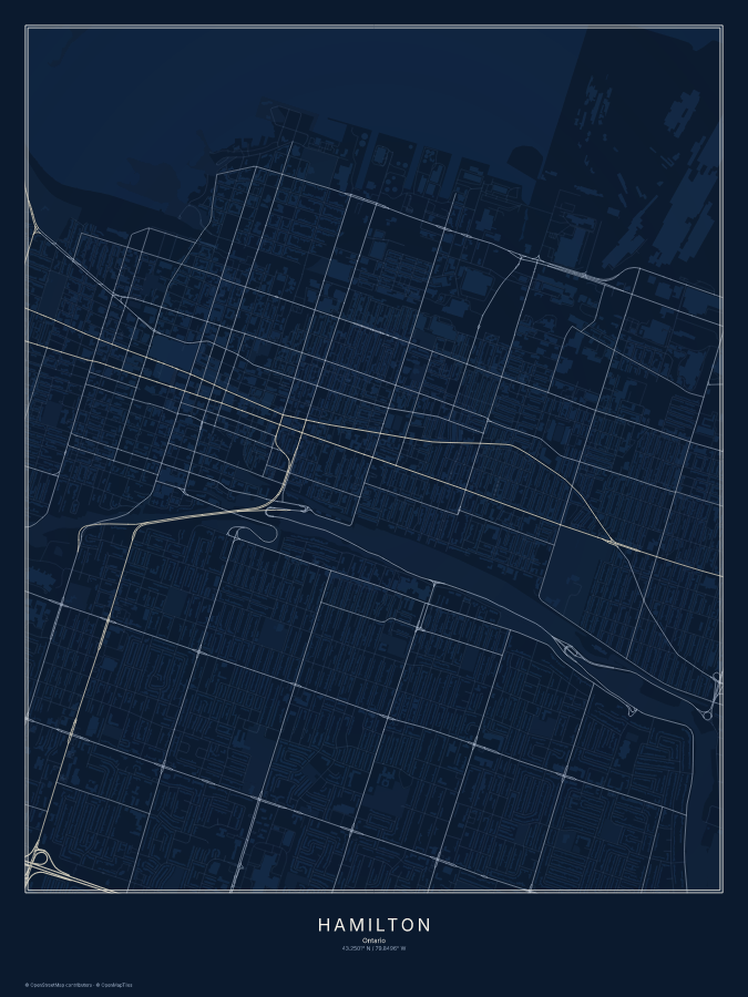Hamilton map poster, midnight style