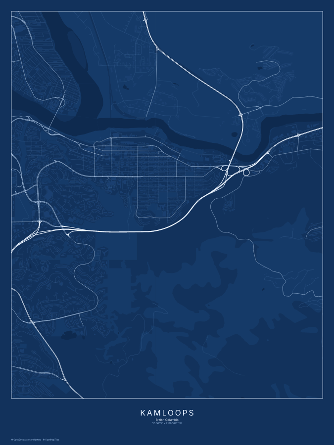 Kamloops map poster, blueprint style