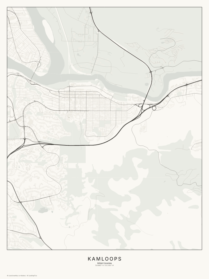 Kamloops map poster, classic style