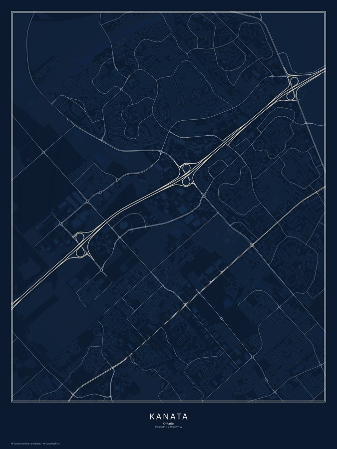Kanata map poster, midnight style