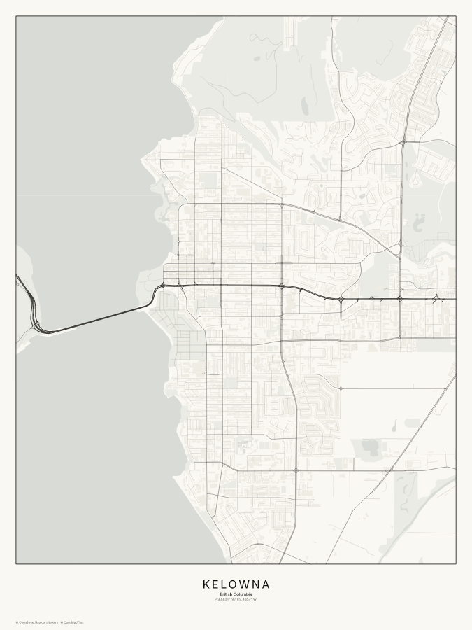 Kelowna map poster, classic style