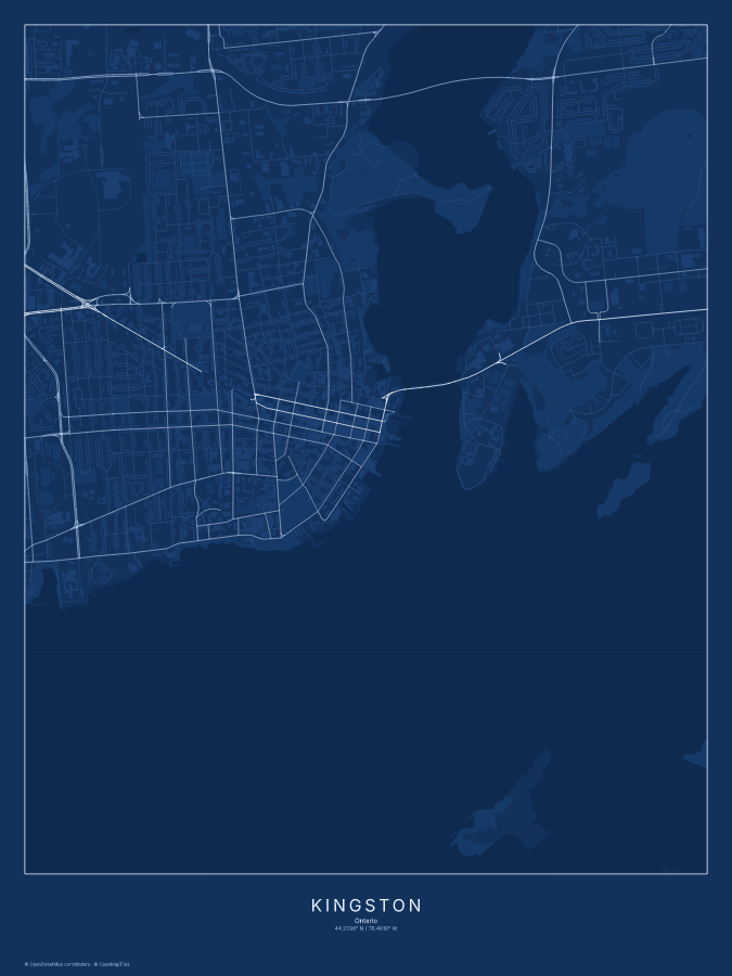 Kingston map poster, blueprint style