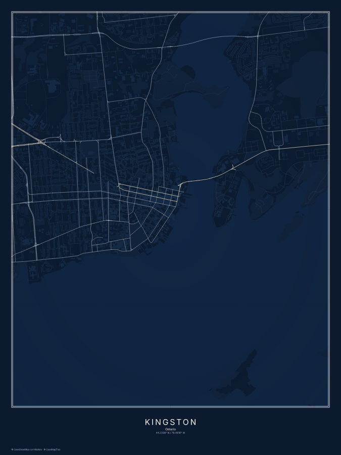 Kingston map poster, midnight style