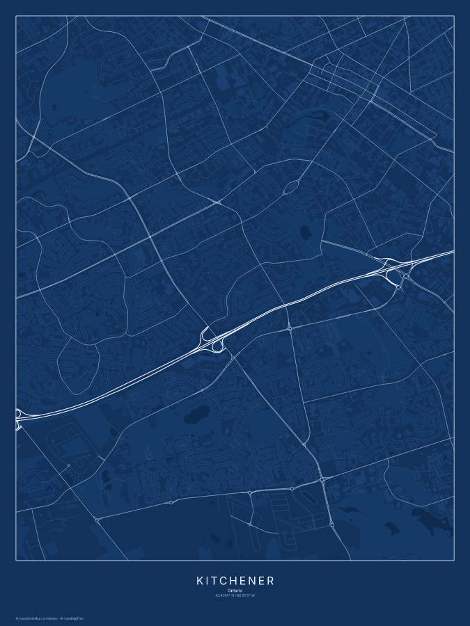 Kitchener map poster, blueprint style