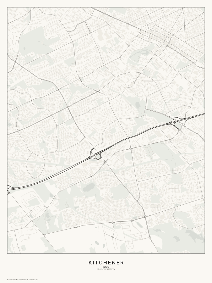 Kitchener map poster, classic style