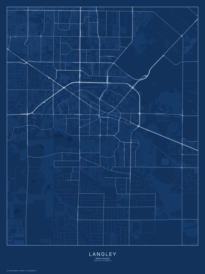 Langley map poster, blueprint style