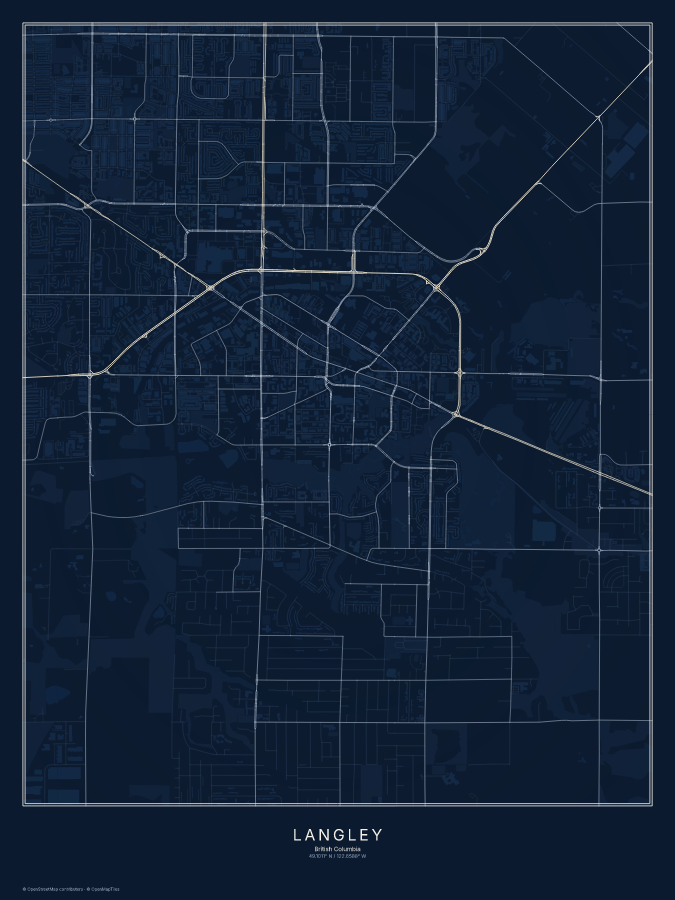 Langley map poster, midnight style