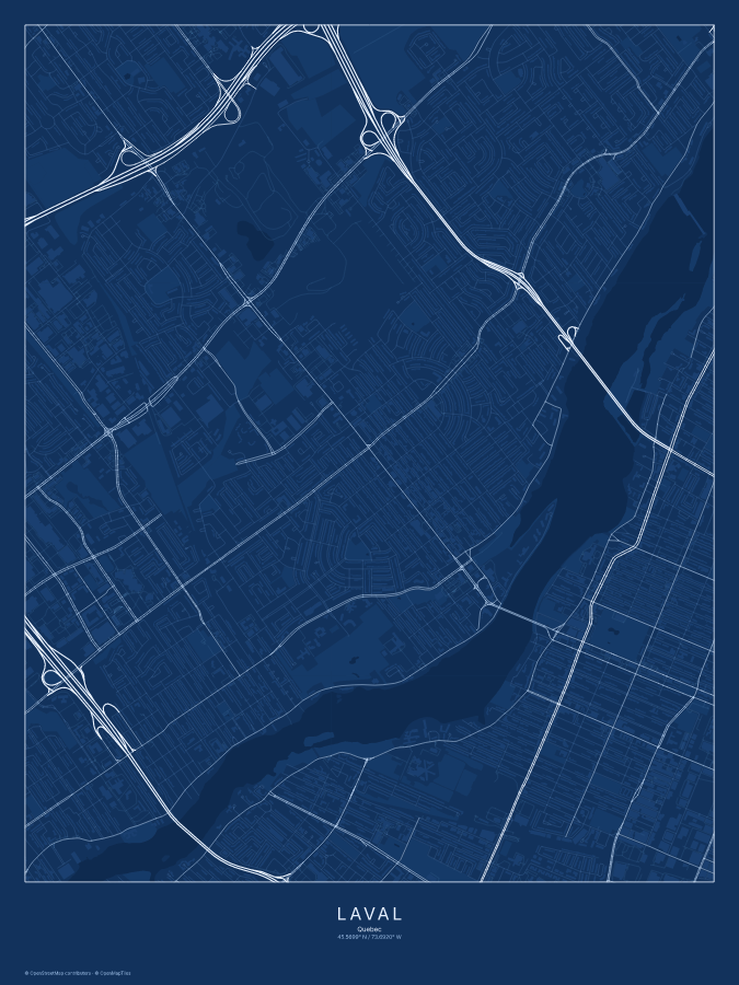 Laval map poster, blueprint style