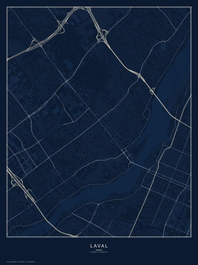 Laval map poster, midnight style