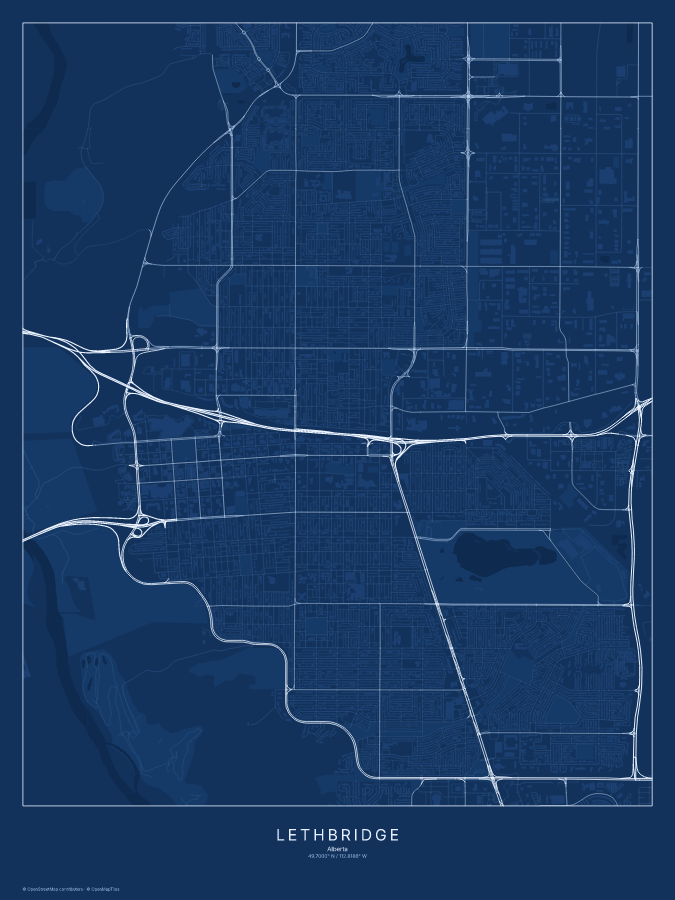 Lethbridge map poster, blueprint style