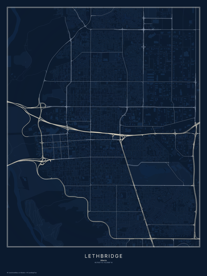 Lethbridge map poster, midnight style