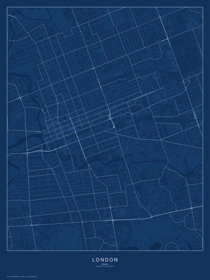 London map poster, blueprint style