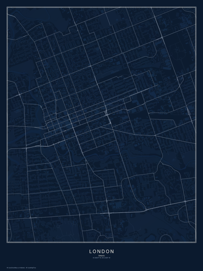 London map poster, midnight style