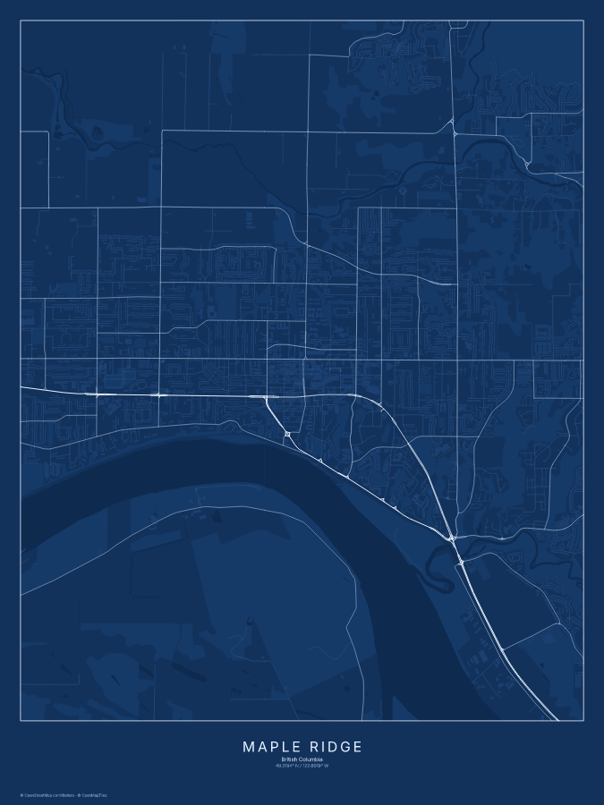 Maple Ridge map poster, blueprint style