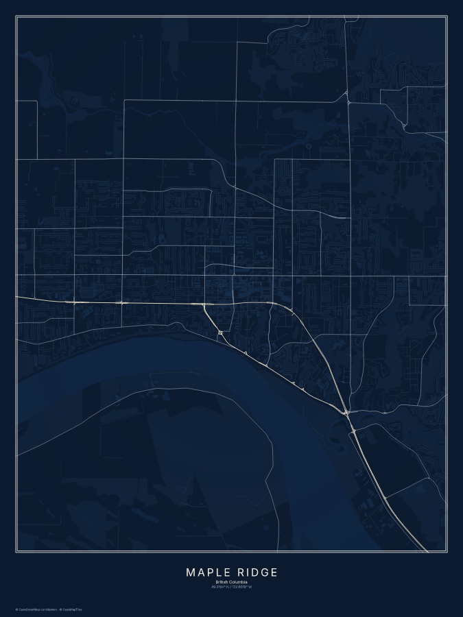 Maple Ridge map poster, midnight style