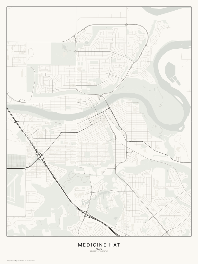 Medicine Hat map poster, classic style