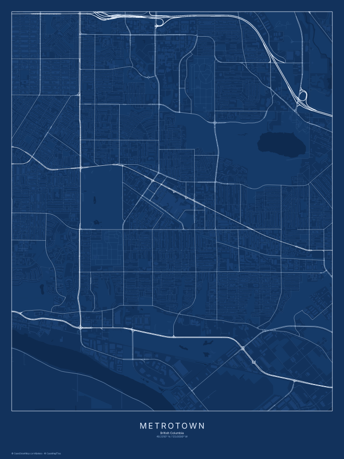 Metrotown map poster, blueprint style
