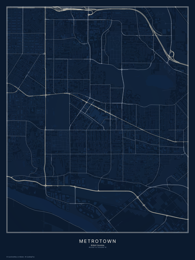 Metrotown map poster, midnight style