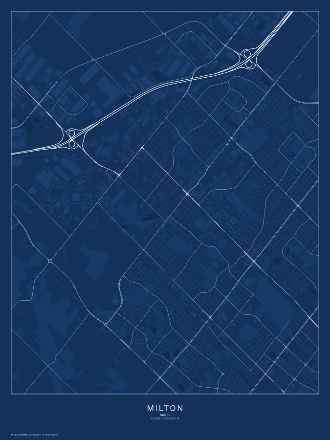 Milton map poster, blueprint style