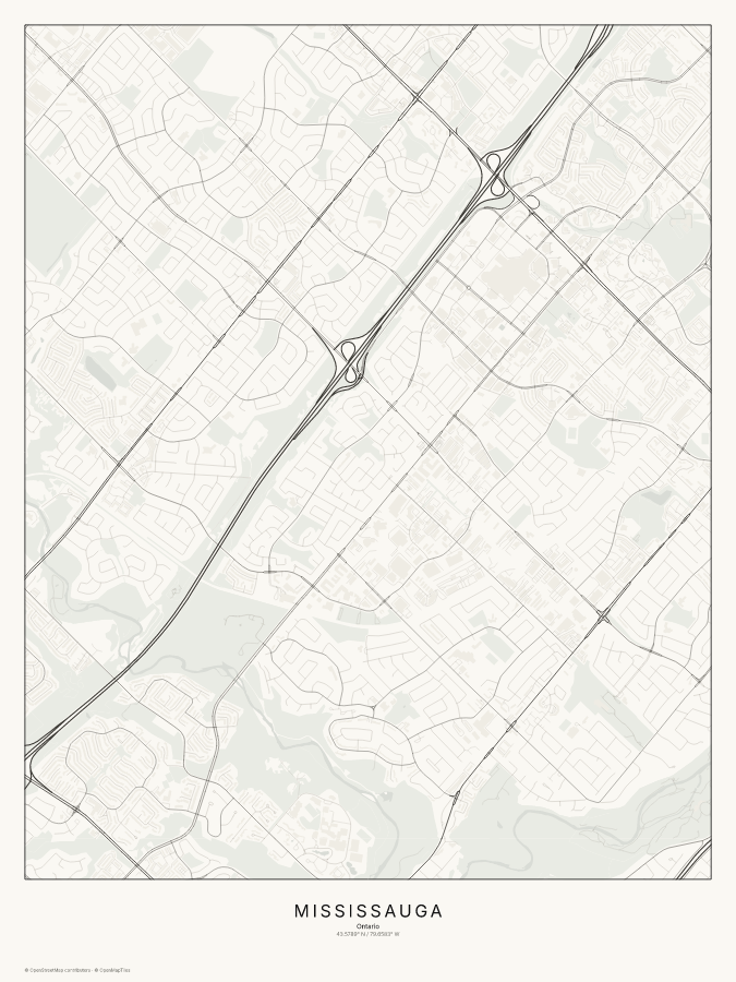 Mississauga map poster, classic style