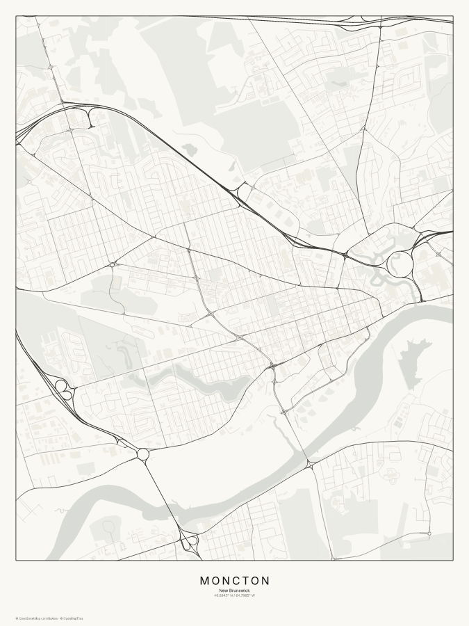 Moncton map poster, classic style
